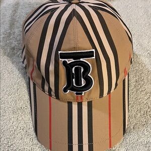 Burberry Beige Striped TB Monogram Baseball Cap